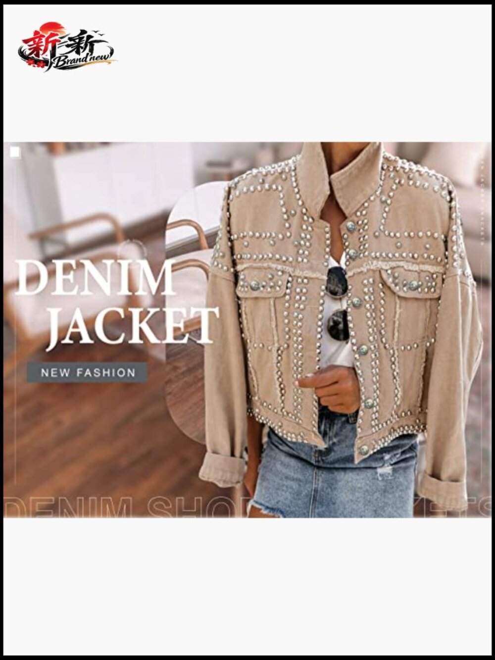 Loose Fit Studded Denim Jacket with Rhinestone Beading Western Style - Picture 6 of 7